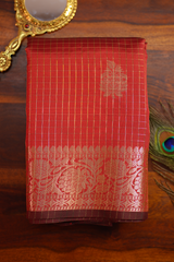 Red Checks Chiniya Silk Banarasi Saree