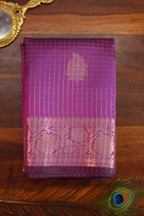 Purple Checks Chiniya Silk Banarasi Saree