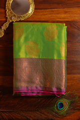 Parrot Green Katan Silk Banarasi Saree