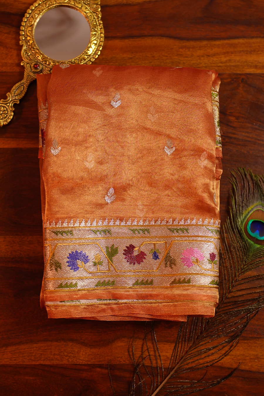 Copper Orange Pure Tissue Silk Saree — Pure Tissue Silk, handwoven, Silk Mark certified