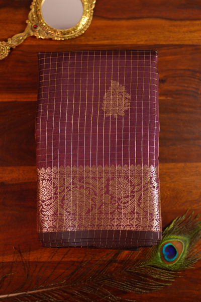 Brown Checks Chiniya Silk Banarasi Saree