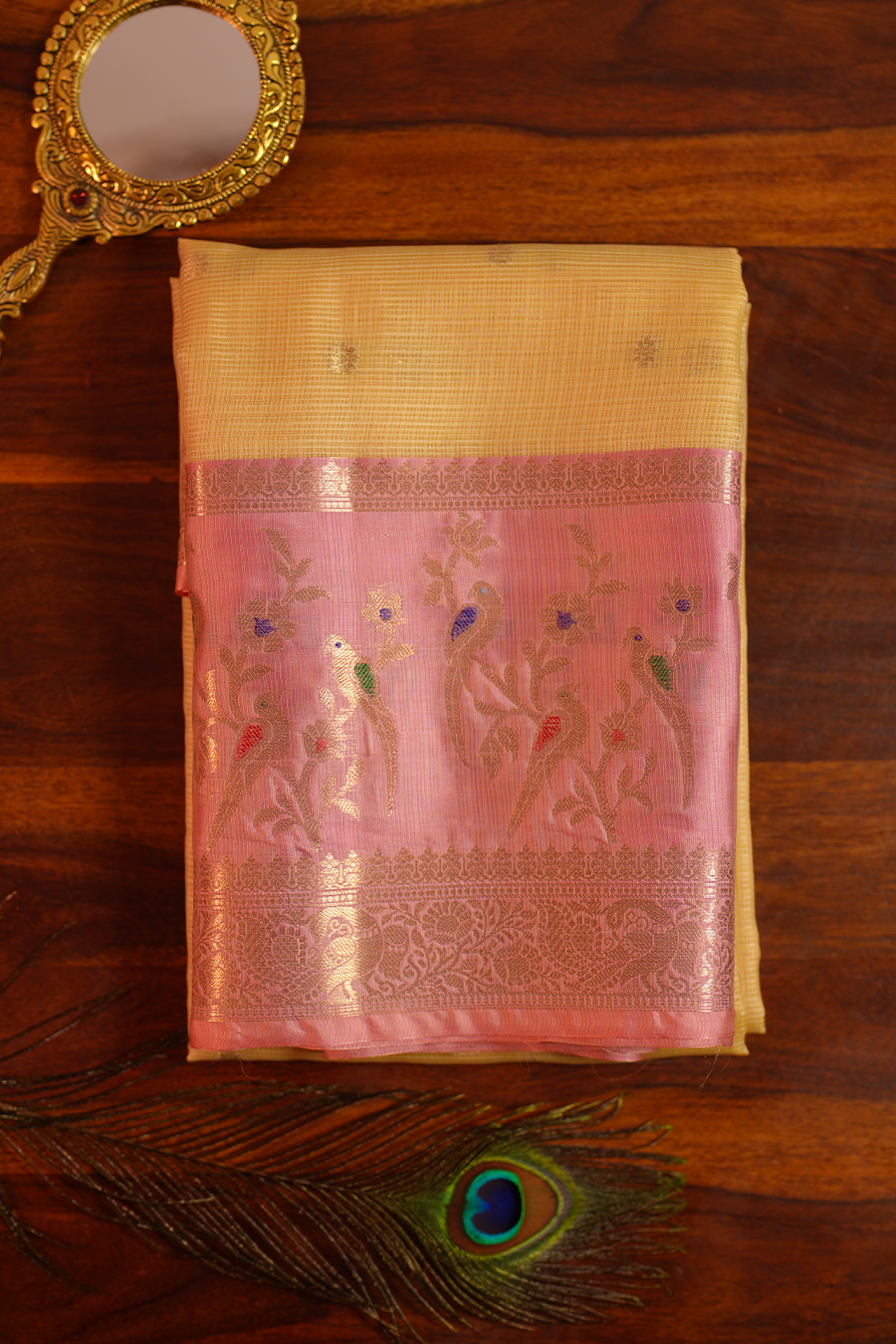 Yellow Manipuri Kota Saree – Birds & Flowers — Manipuri Kota