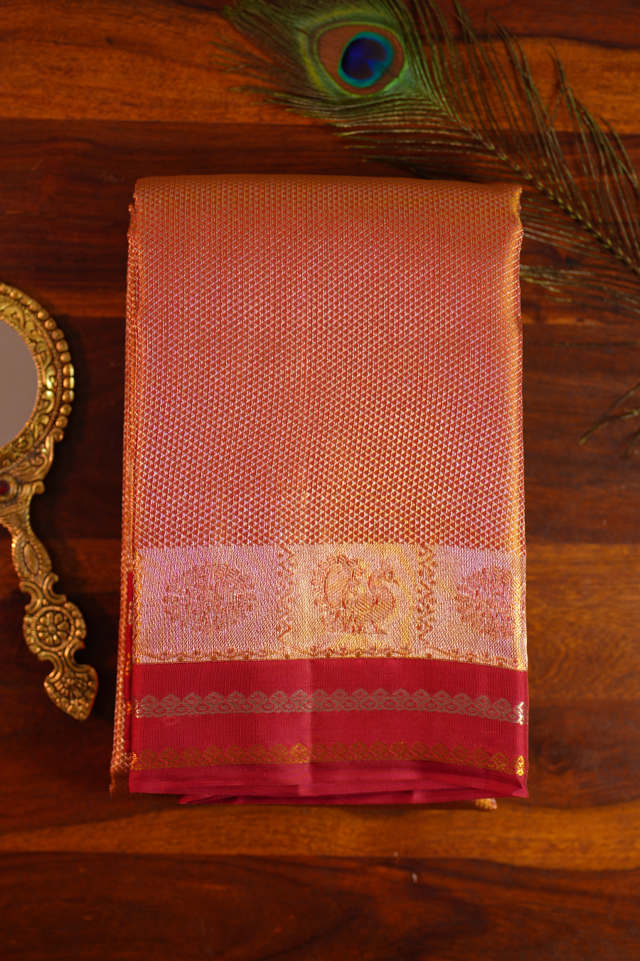 Ruby Red Pure Tissue Kanjivaram Silk Saree — Pure Silk, Silk Mark certified