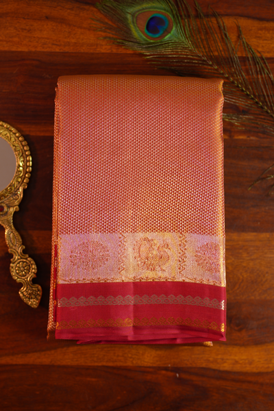 Ruby Red Pure Tissue Kanjivaram Silk Saree