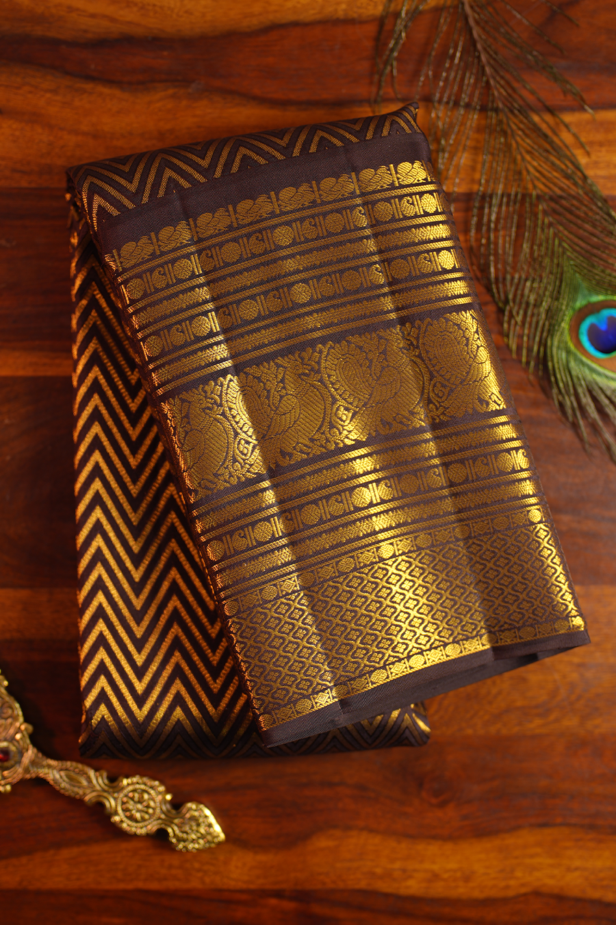 Classic Black Pure Kanjivaram Silk Saree — Pure Silk, Silk Mark certified