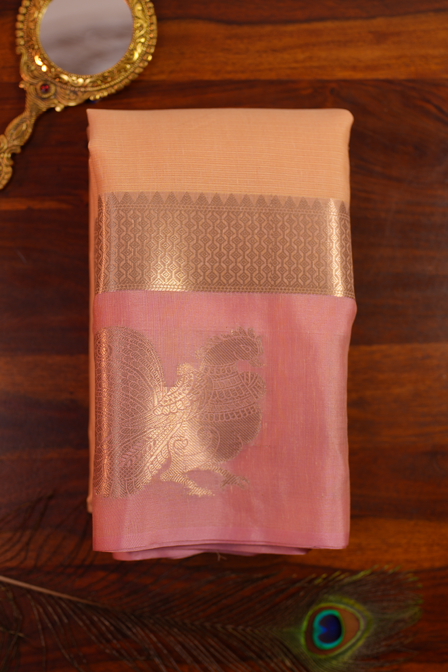 Peach Orange Manipuri Kota Saree – Peacock Motif — Manipuri Kota
