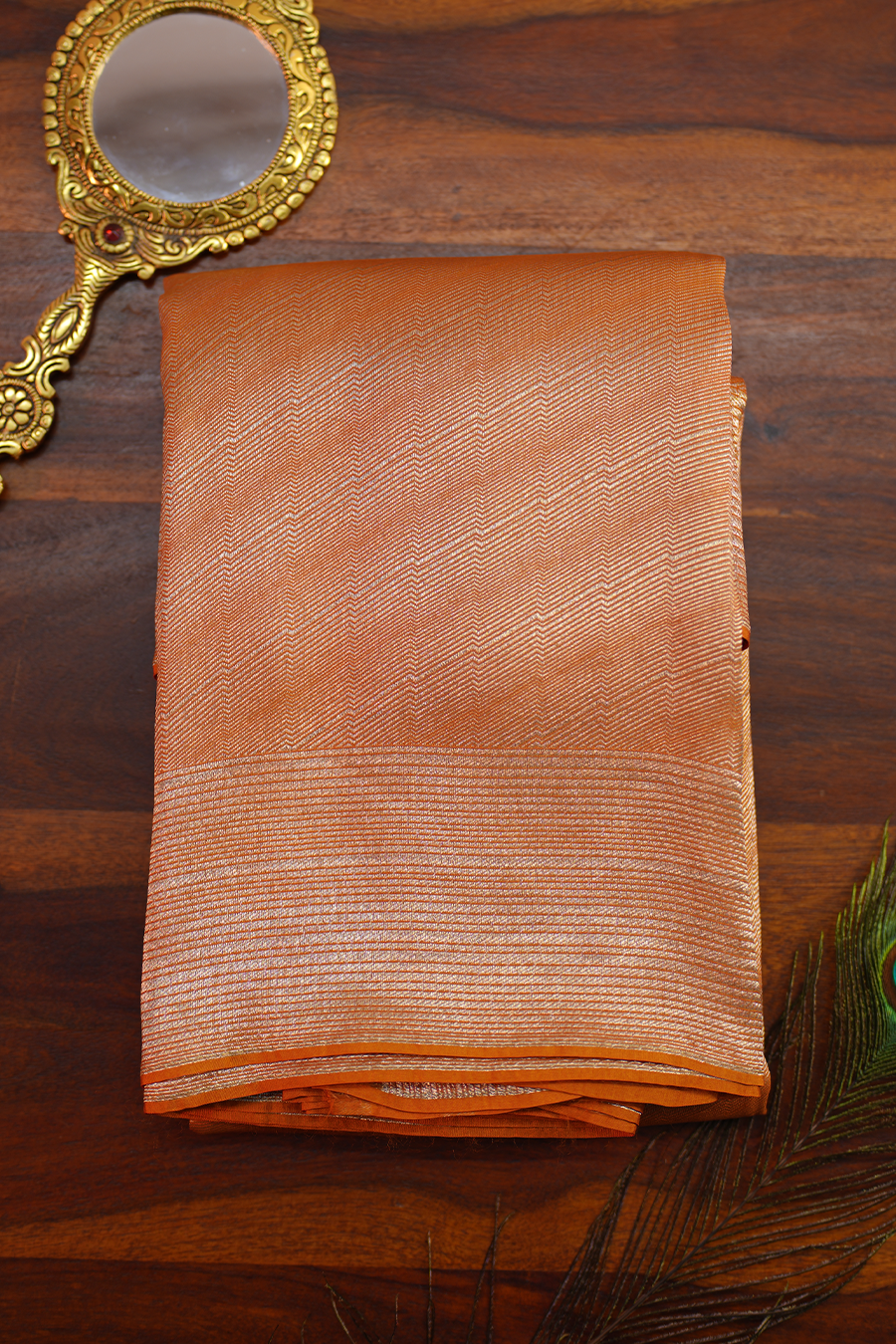 Champagne Gold Tissue Tussar Silk Saree — Tissue Tussar Silk