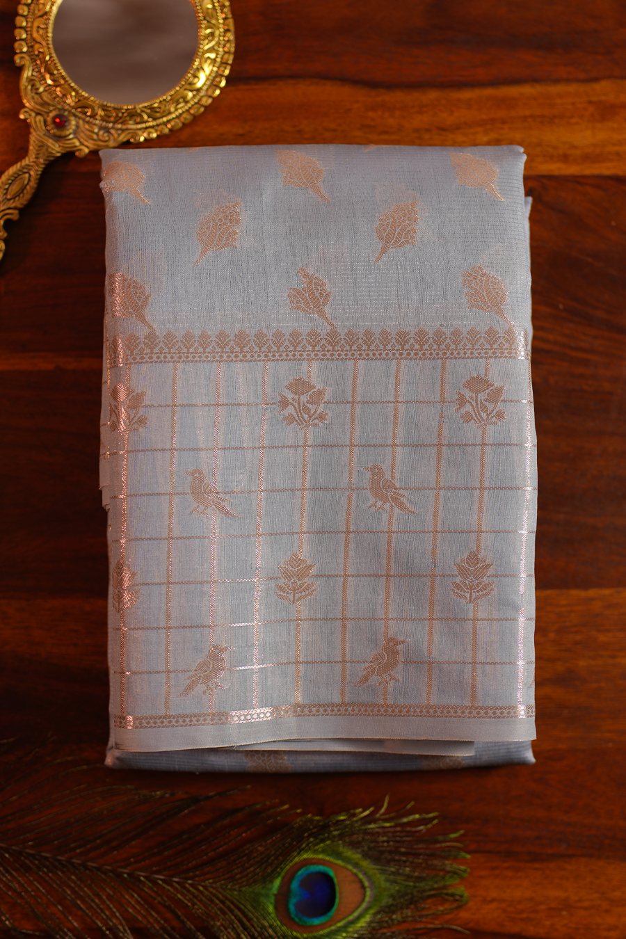 Sky Blue Tussar Silk Saree — Tussar Silk
