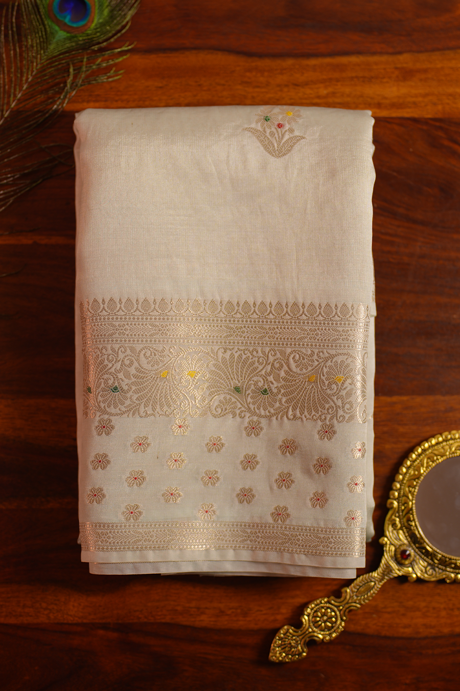 Powder Blue Chiniya Silk Saree — Chiniya Silk