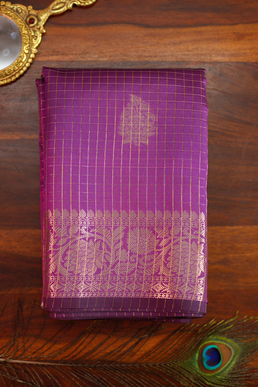 Purple Checks Chiniya Silk Banarasi Saree — Chiniya Silk