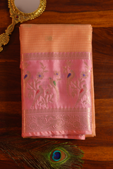 Peach Orange Manipuri Kota Saree - Birds & Flowers