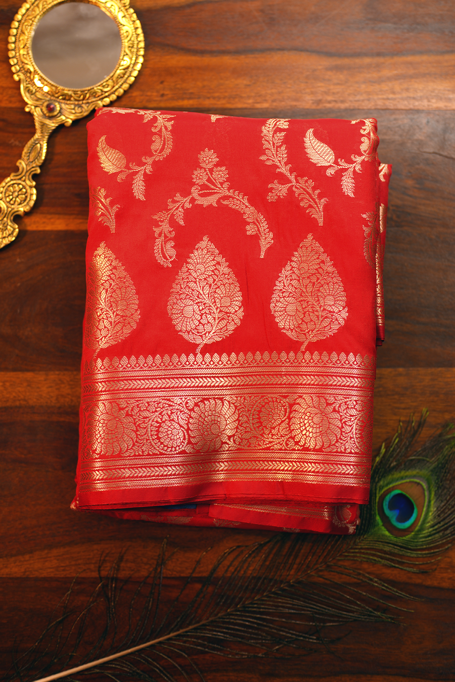 Red Katan Silk Banarasi Saree — Katan Silk