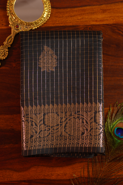 Black Checks Chiniya Silk Banarasi Saree