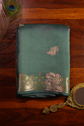 Deep Teal Green Chiniya Silk Saree
