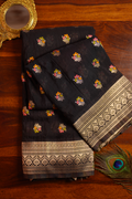 Black Floral Butta Chiniya Silk Saree