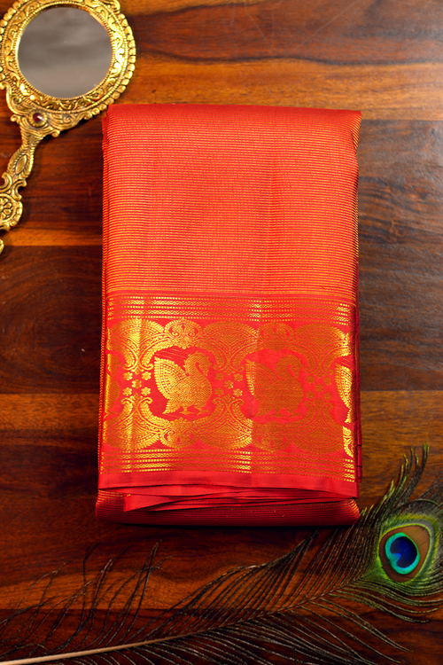 Brick Red Pure Kanjivaram Silk Saree — Pure Silk, Silk Mark certified