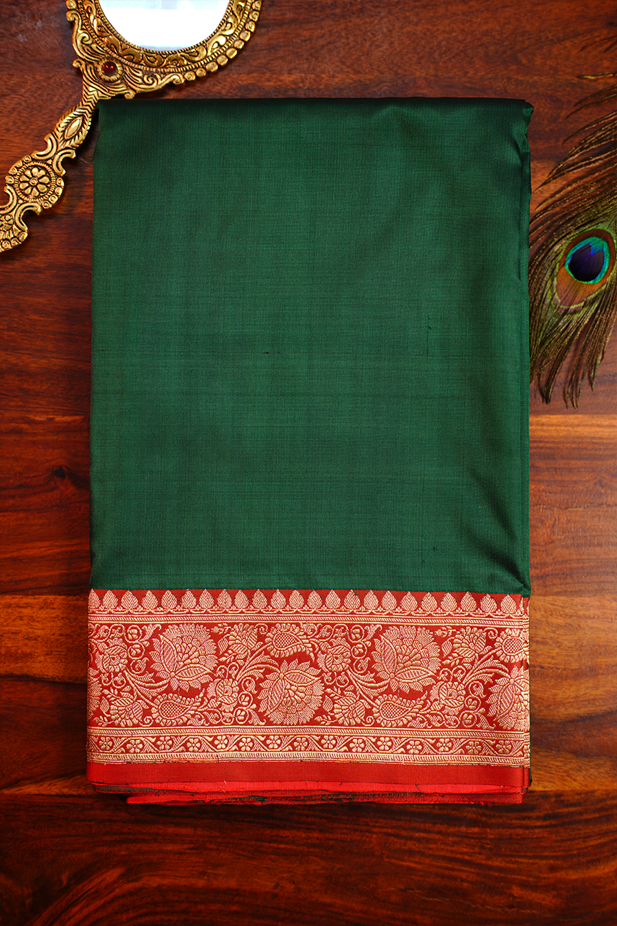 Emerald Green Pure Katan Silk Banarasi Saree — Pure Katan Silk, handwoven, Silk Mark certified