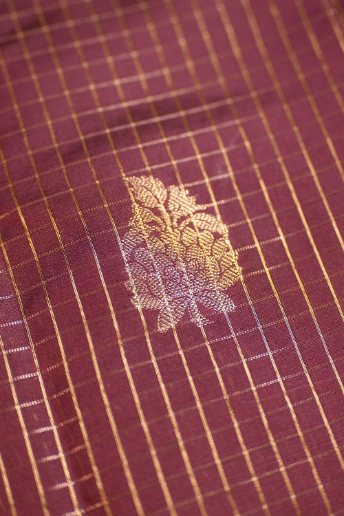 Brown Checks Chiniya Silk Banarasi Saree
