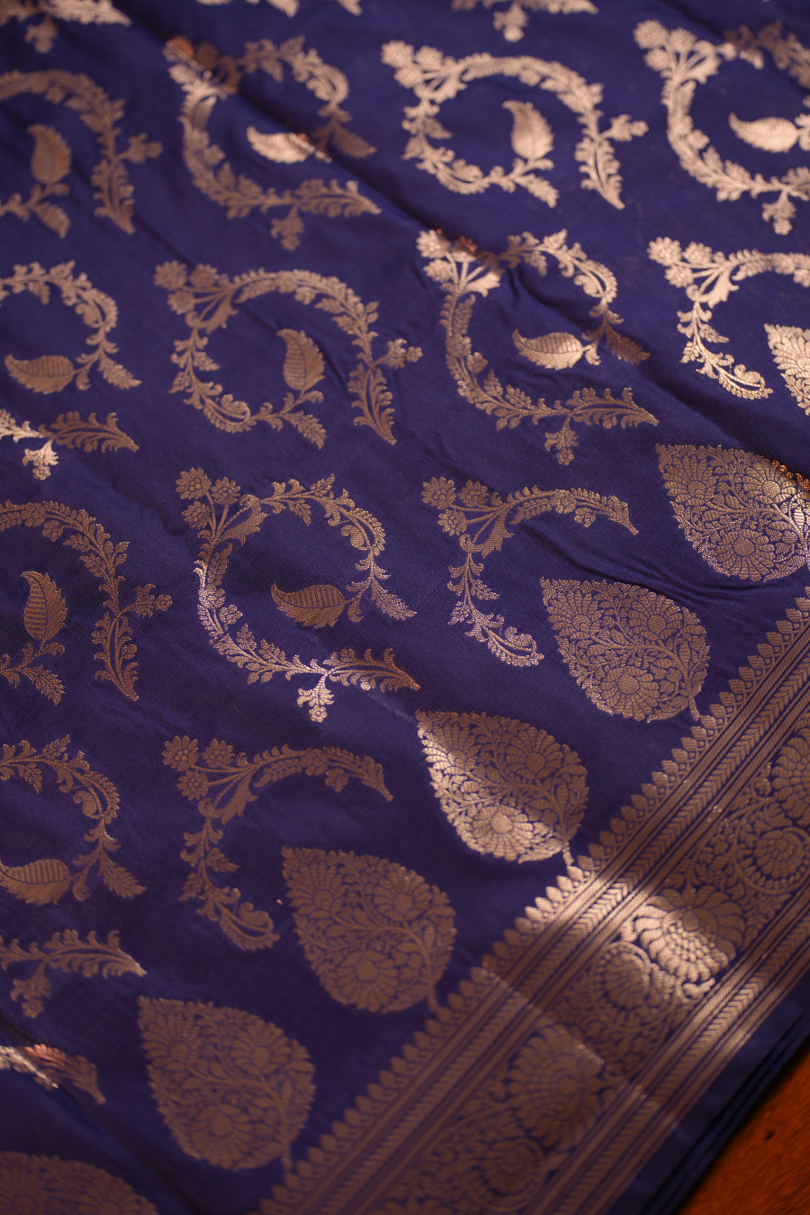 Deep Blue Katan Silk Banarasi Saree — view 2