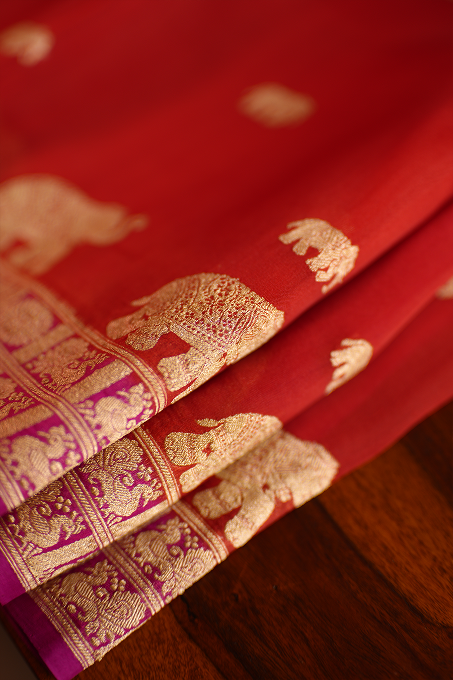 Classic Red Pure Organza Silk Saree — view 2