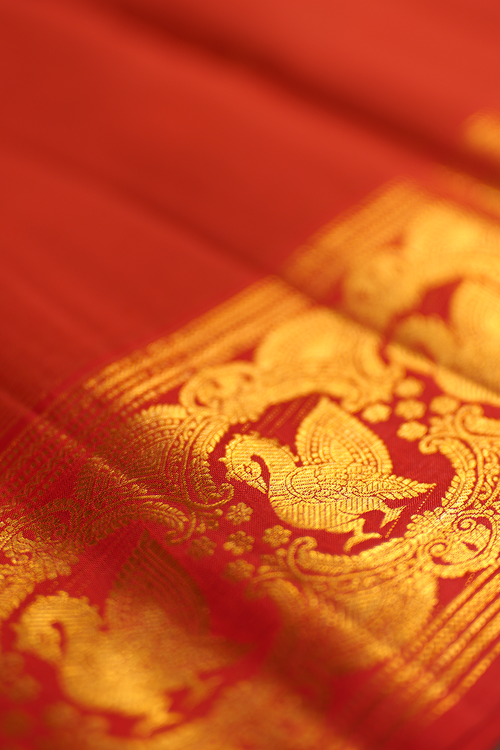 Brick Red Pure Kanjivaram Silk Saree — view 2
