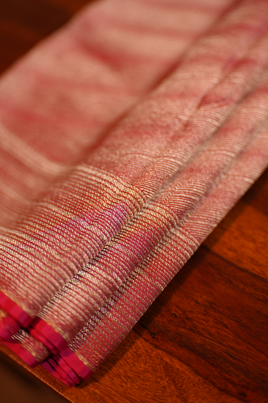 Coral Pink Tissue Tussar Silk Saree — view 2