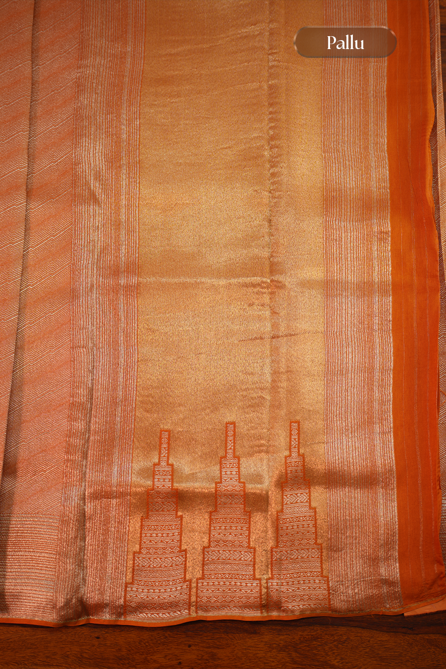 Champagne Gold Tissue Tussar Silk Saree — view 3