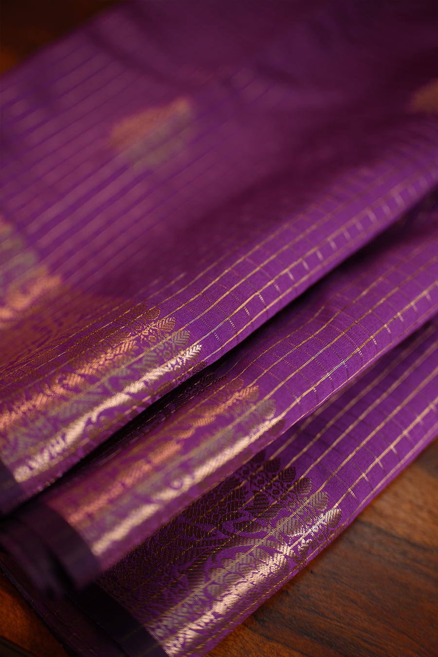Purple Checks Chiniya Silk Banarasi Saree — view 2