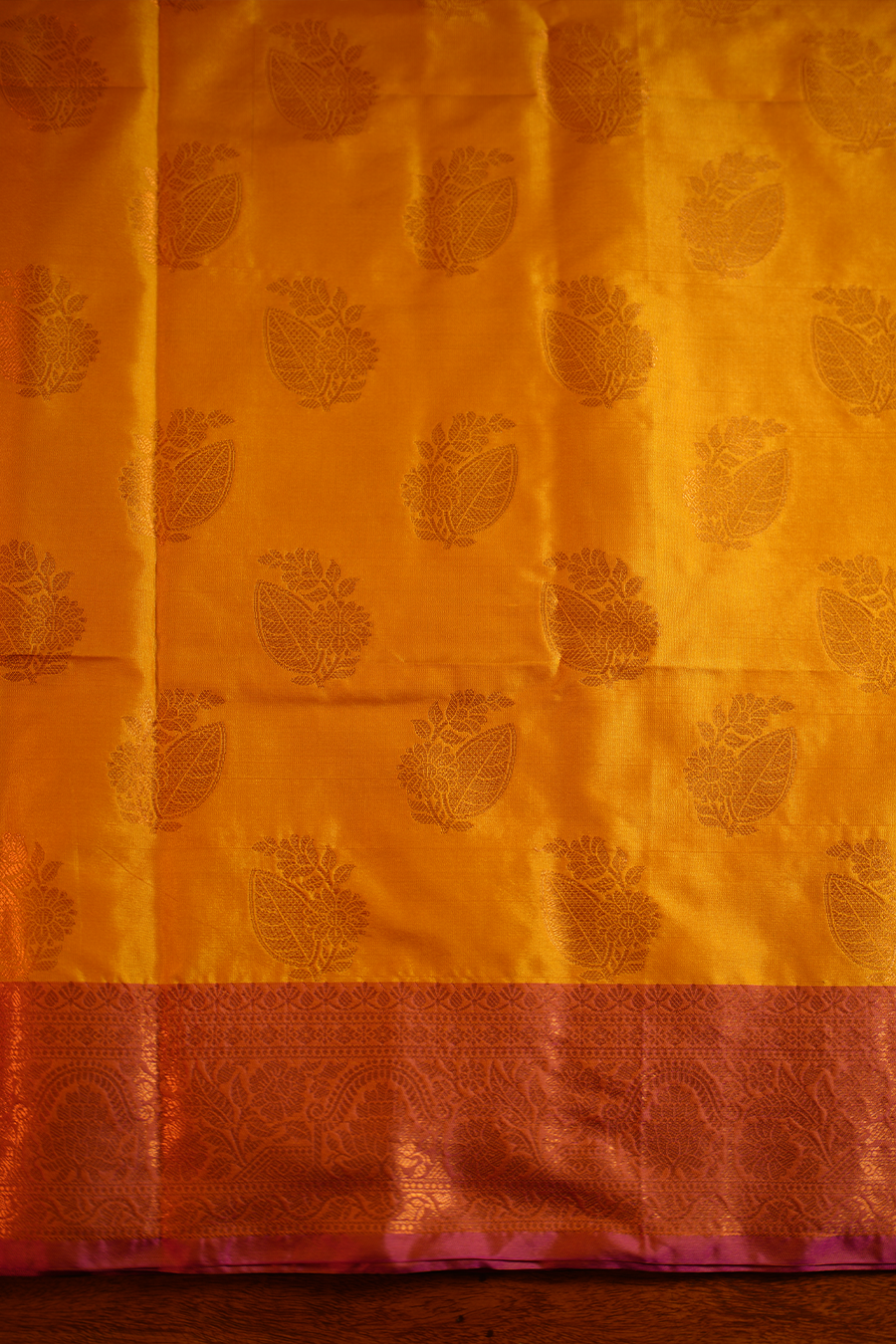 Mustard Yellow Katan Silk Banarasi Saree — view 2