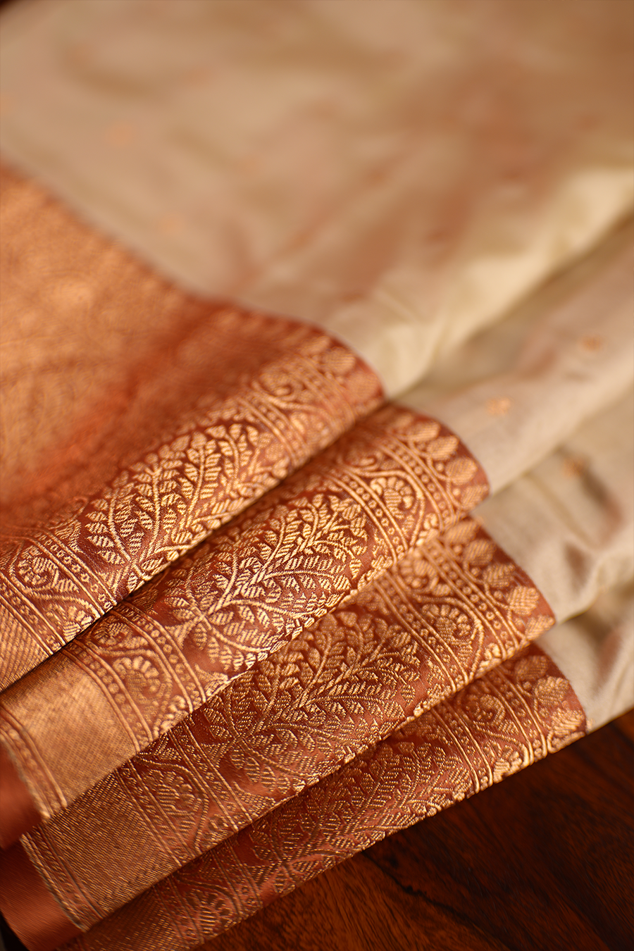 Cream Pure Katan Silk Banarasi Saree — view 2