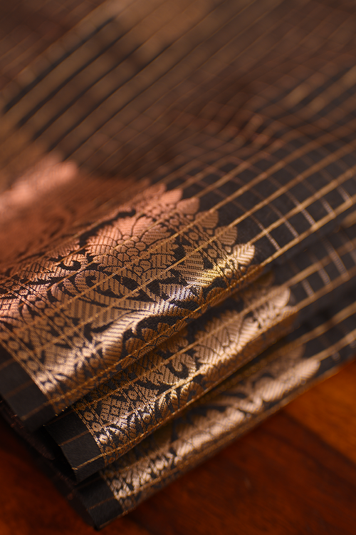 Black Checks Chiniya Silk Banarasi Saree — view 2