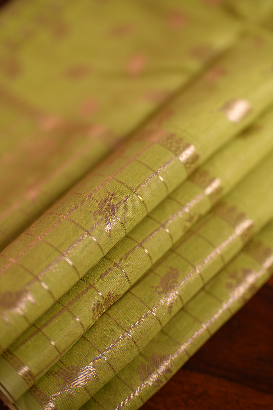 Pistachio Green Tussar Silk Saree — view 2