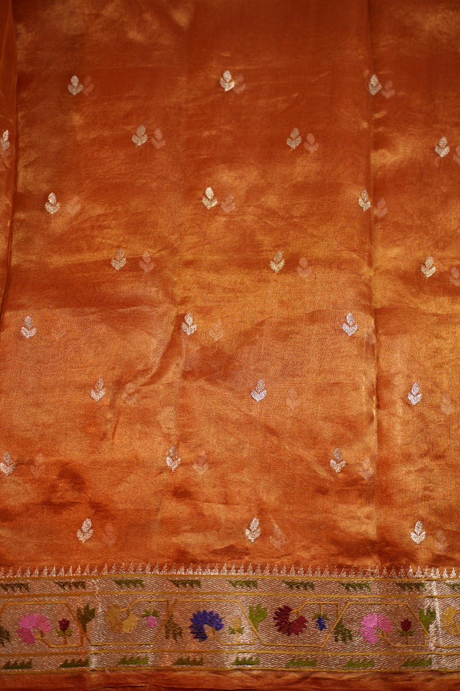 Copper Orange Pure Tissue Silk Saree — view 4