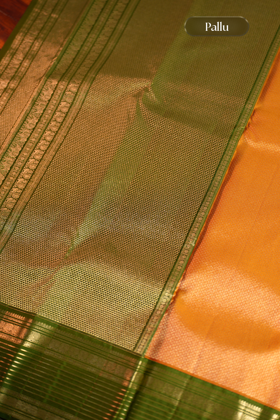 Mustard Gold Pure Kanjivaram Silk Saree — view 2