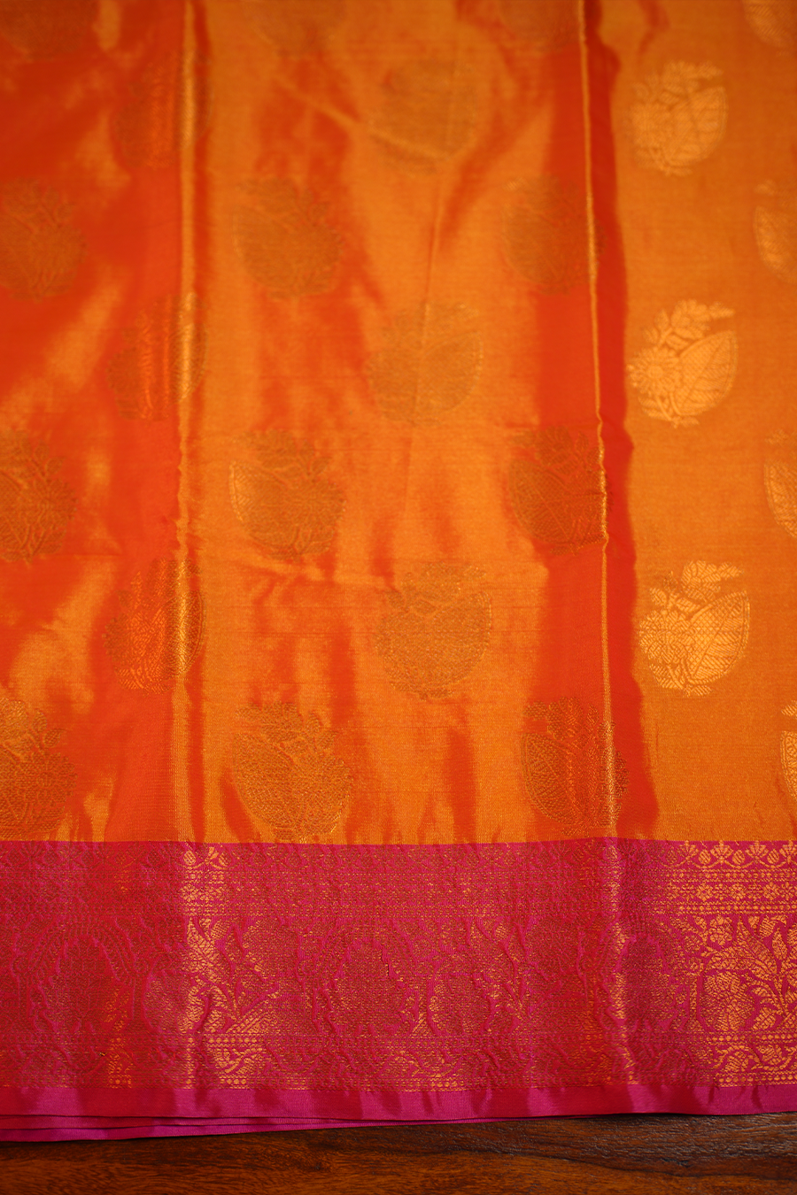 Orange Katan Silk Banarasi Saree — view 2