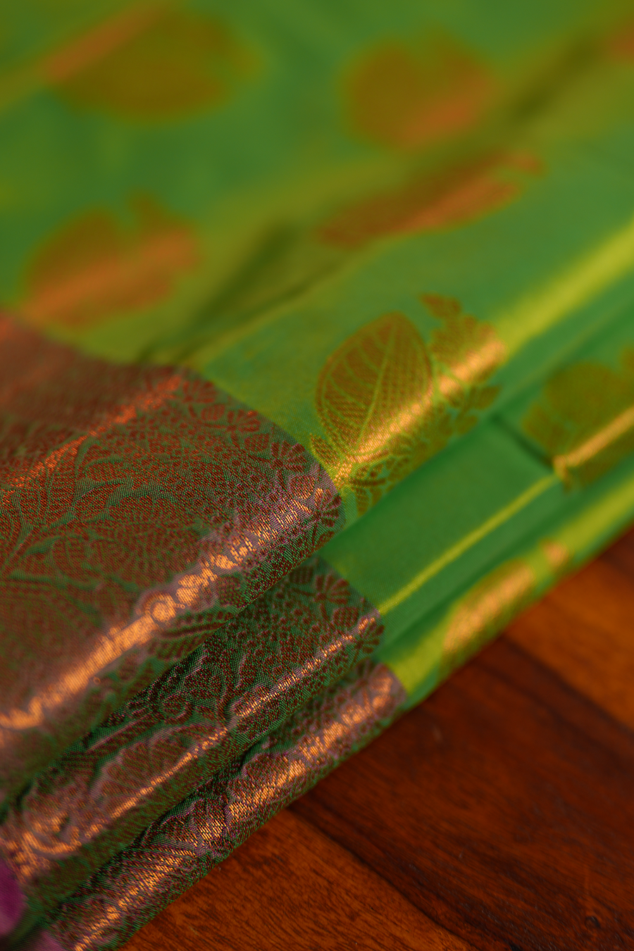 Parrot Green Katan Silk Banarasi Saree — view 2