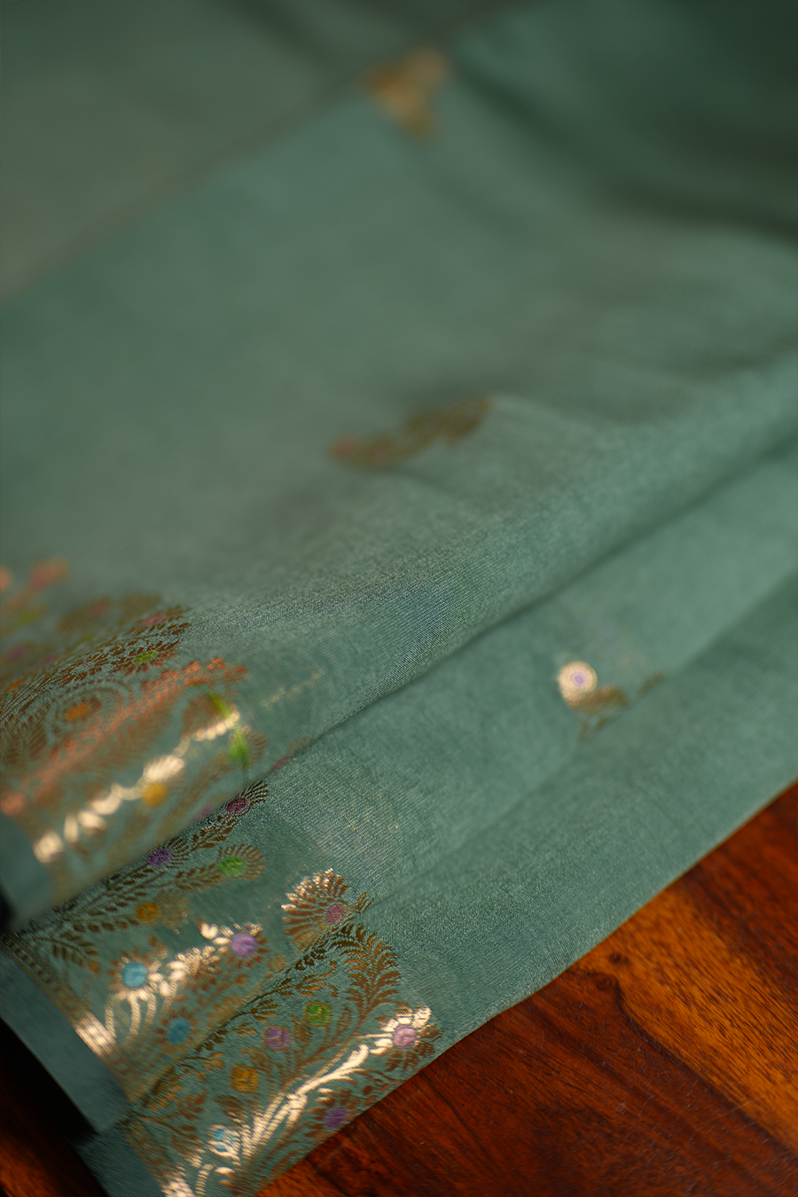 Deep Teal Green Chiniya Silk Saree