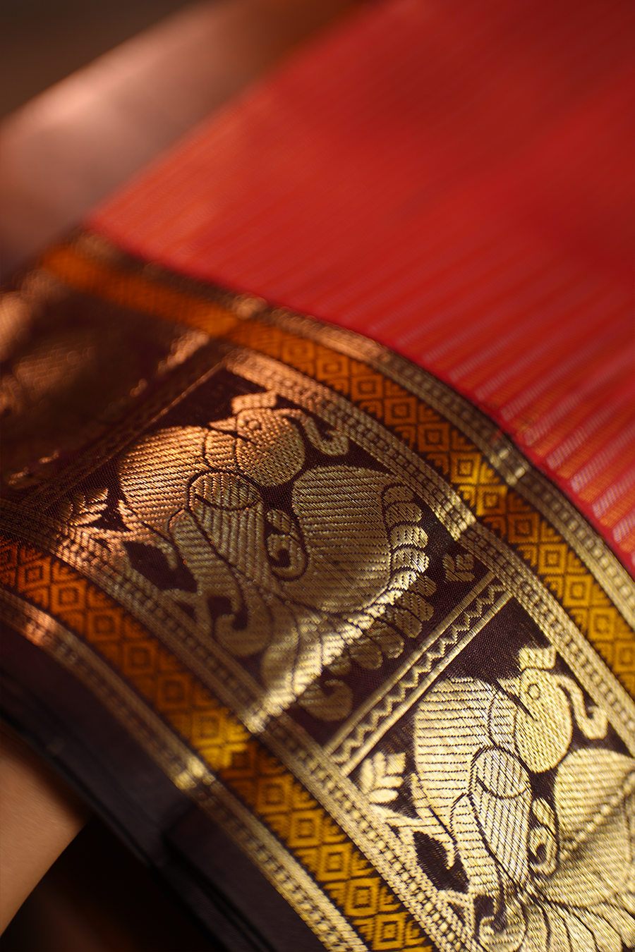 Crimson Red Pure Kanjivaram Silk Saree — view 3