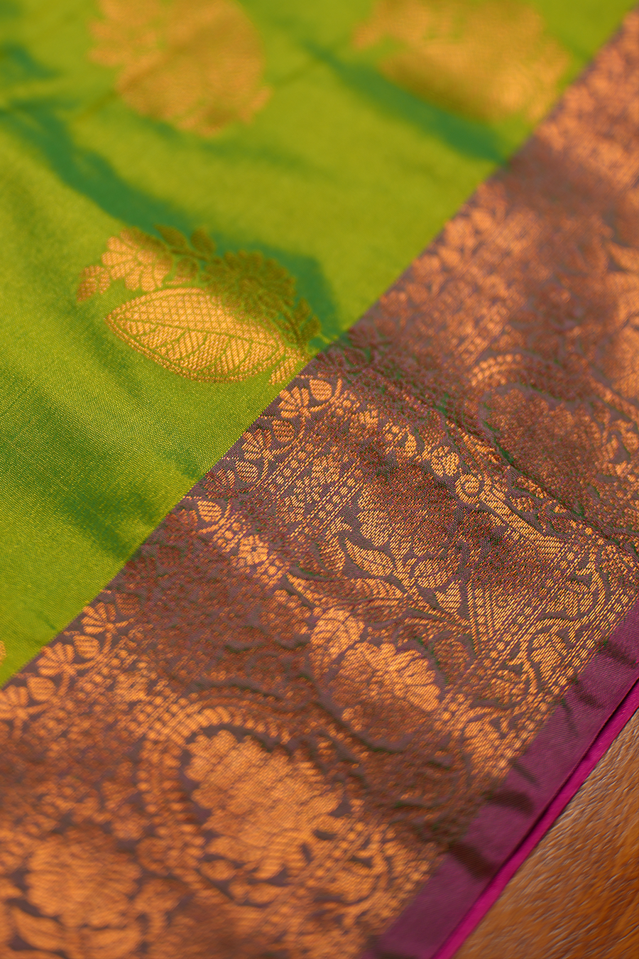 Parrot Green Katan Silk Banarasi Saree — view 3