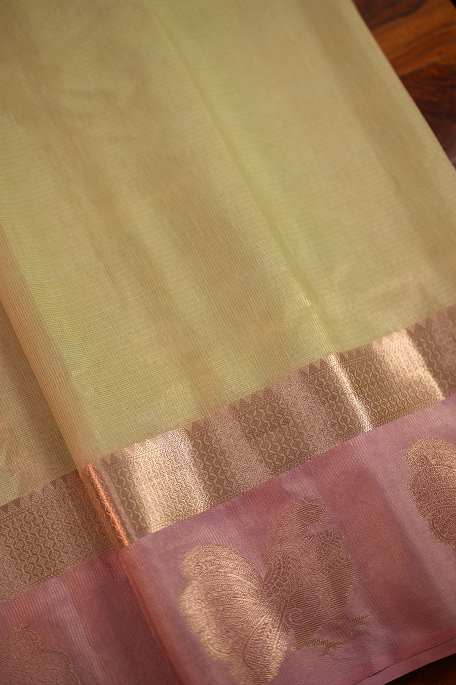 Pista Green Manipuri Kota Saree – Peacock Motif — view 3