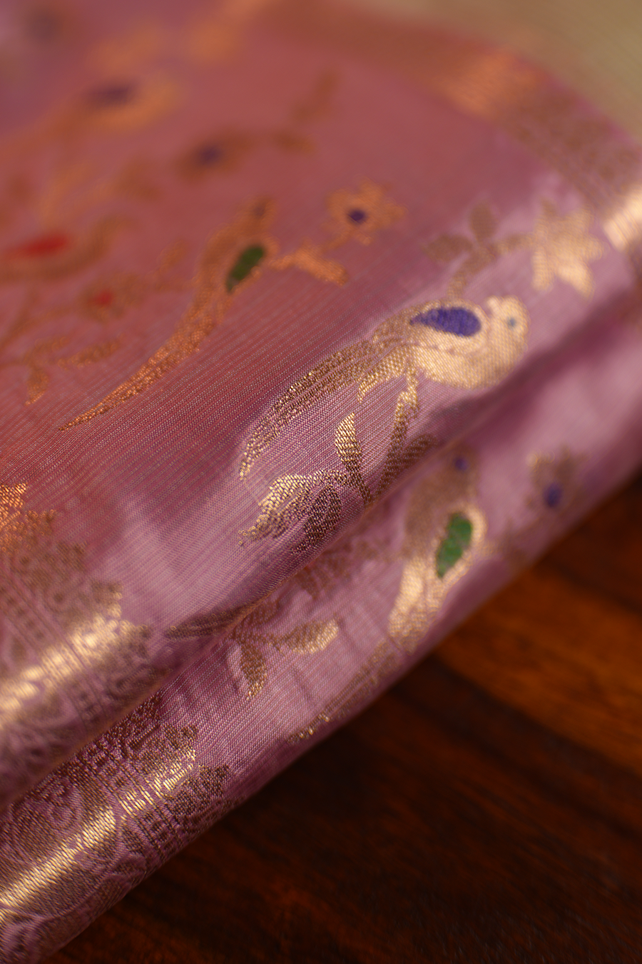 Pista Green Manipuri Kota Saree - Birds & Flowers — view 3