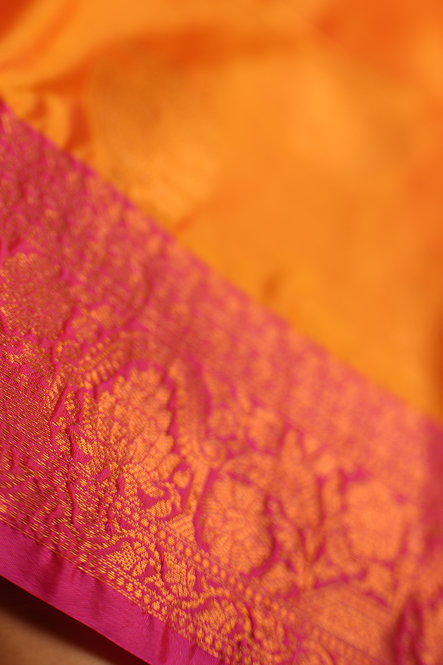 Orange Katan Silk Banarasi Saree — view 3