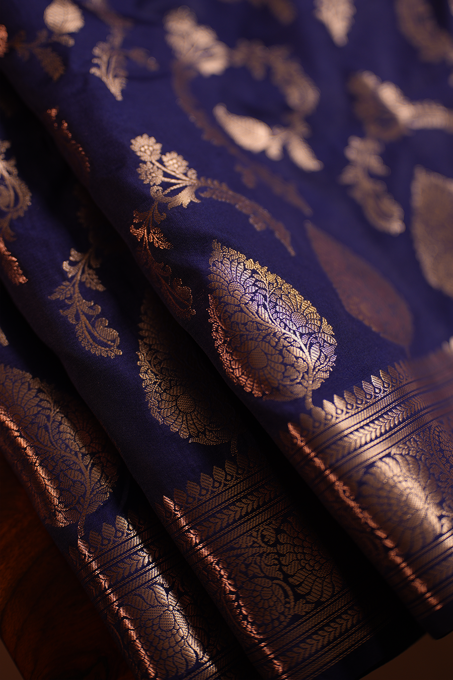 Deep Blue Katan Silk Banarasi Saree — view 3