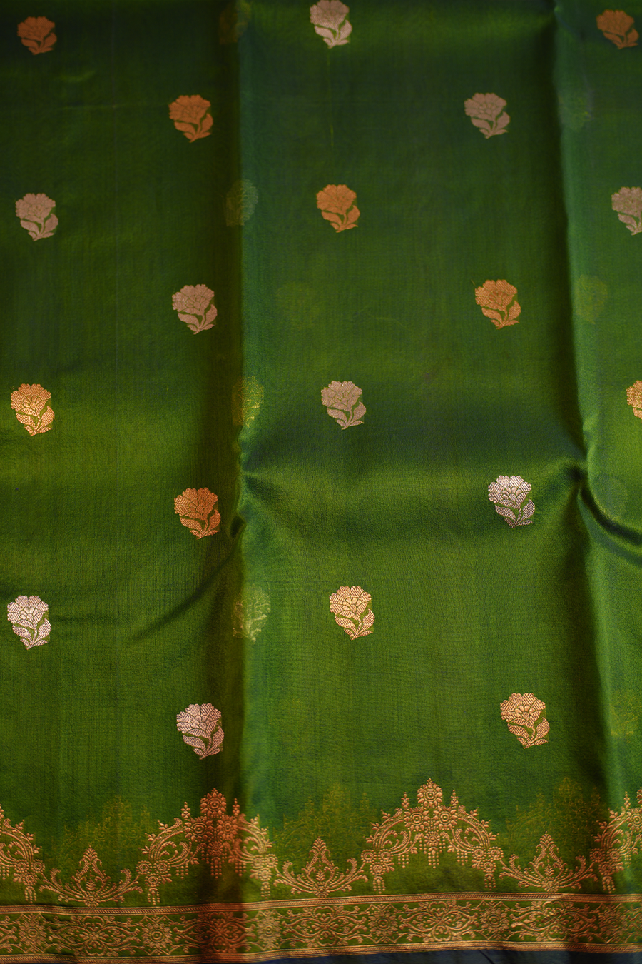Peacock Dual-Shade Pure Organza Silk Saree — view 3