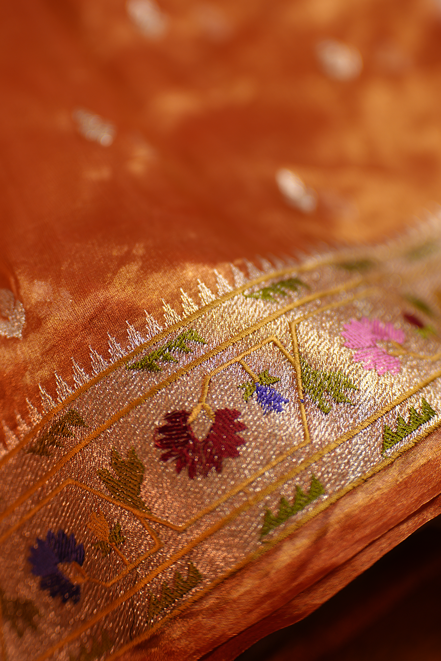 Copper Orange Pure Tissue Silk Saree — view 2
