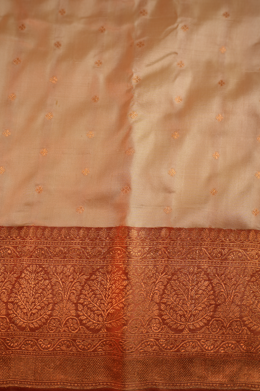 Cream Pure Katan Silk Banarasi Saree — view 3