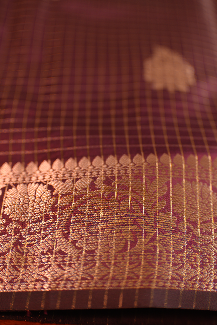 Brown Checks Chiniya Silk Banarasi Saree — view 3