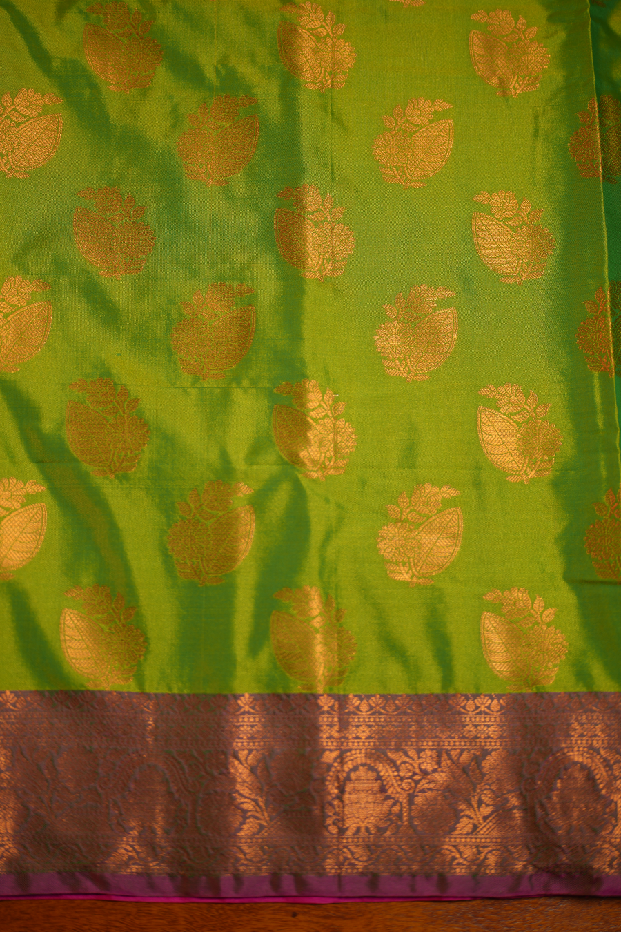 Parrot Green Katan Silk Banarasi Saree — view 4