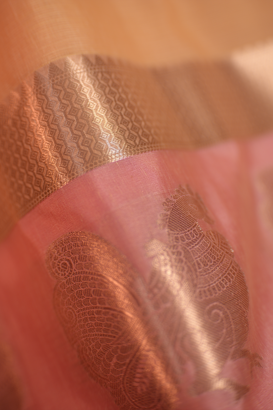 Peach Orange Manipuri Kota Saree – Peacock Motif — view 4