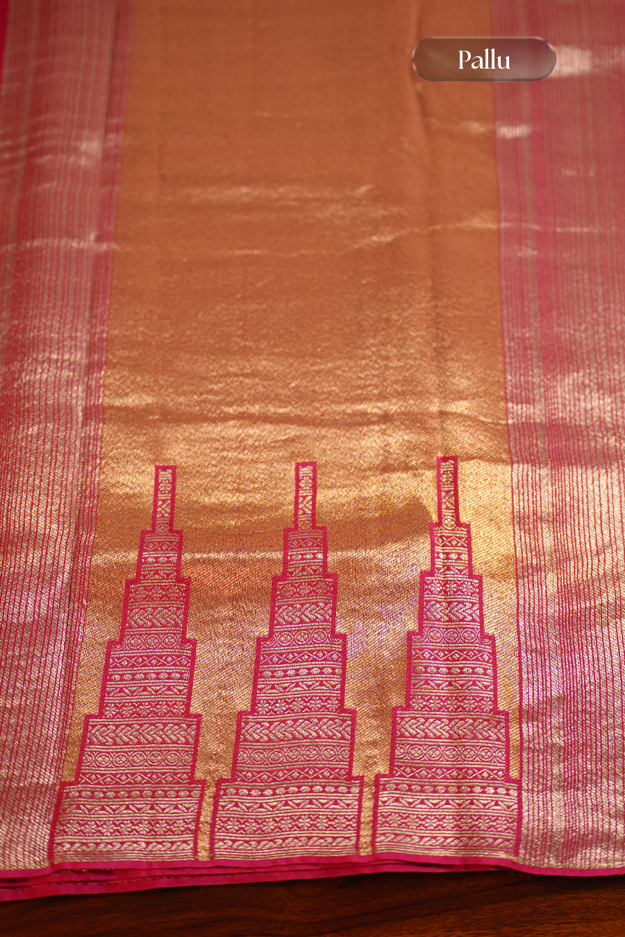 Coral Pink Tissue Tussar Silk Saree — view 4